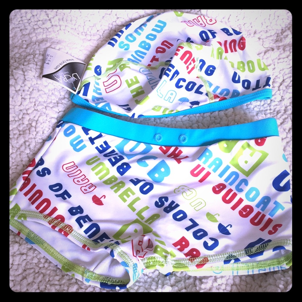 Swimming trunk with head cap for kids.